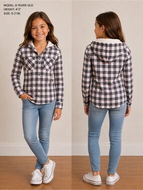 Boston Traders Hooded Sherpa-Lined Plaid Shirt Jacket - Pink/Dark Navy Blue